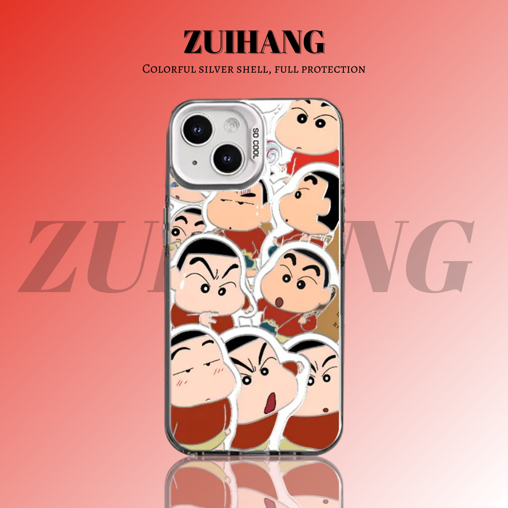 蠟筆小新彩銀線條漸變防摔手機殼