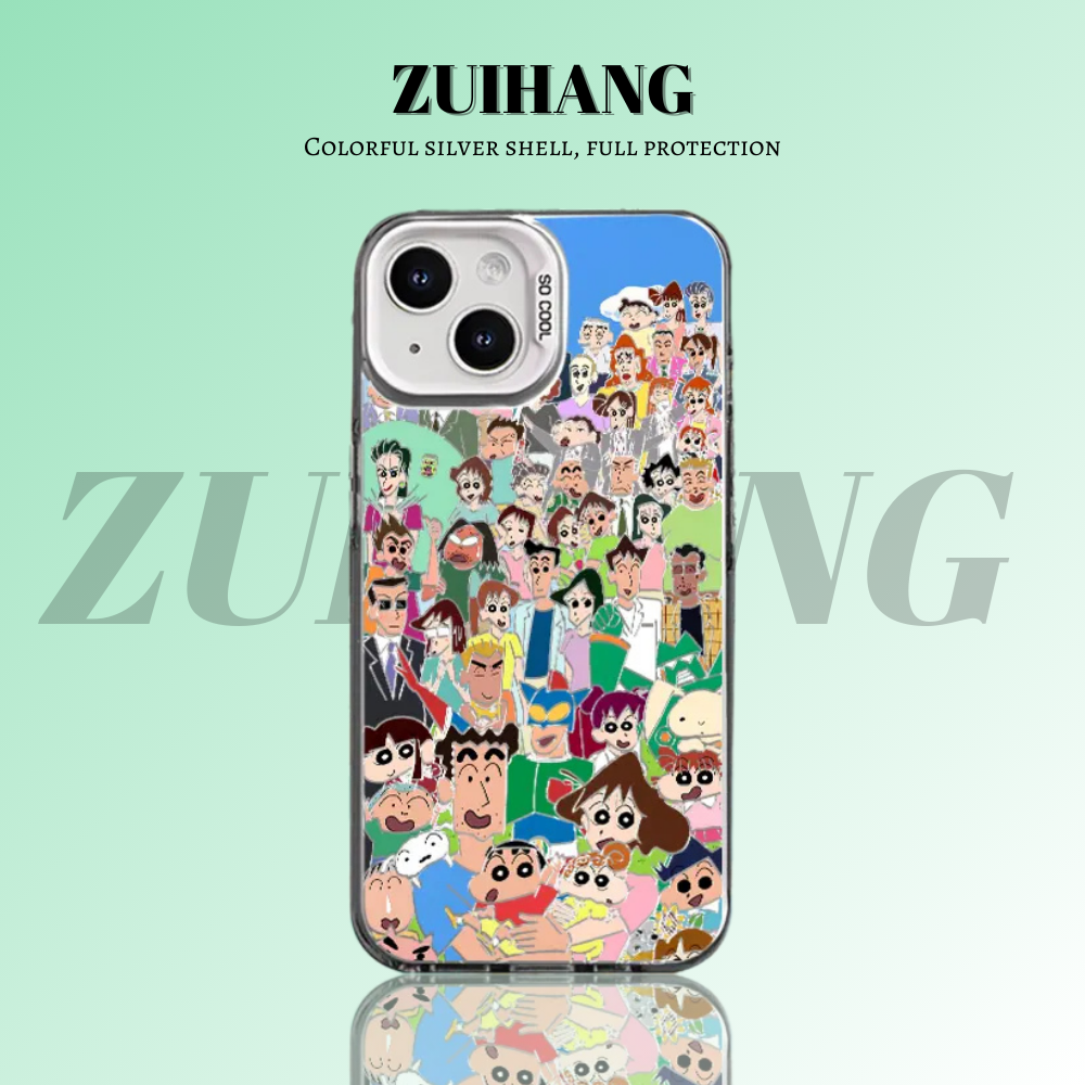 蠟筆小新彩銀線條漸變防摔手機殼