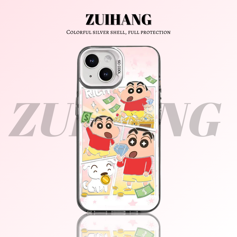 蠟筆小新彩銀線條漸變防摔手機殼