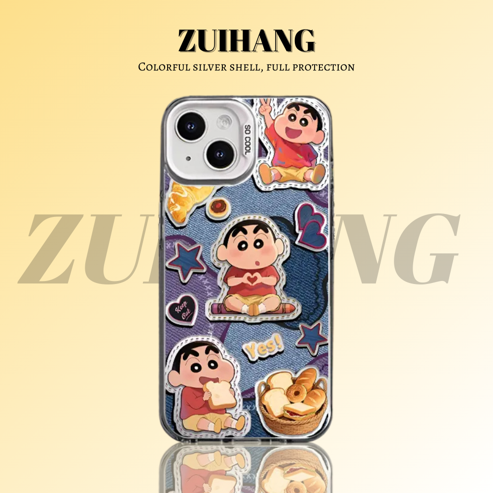 蠟筆小新彩銀線條漸變防摔手機殼