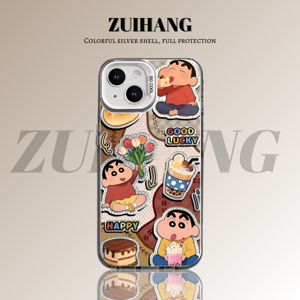 蠟筆小新彩銀線條漸變防摔手機殼