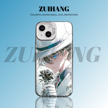 名偵探柯南彩銀線條漸變防摔手機殼