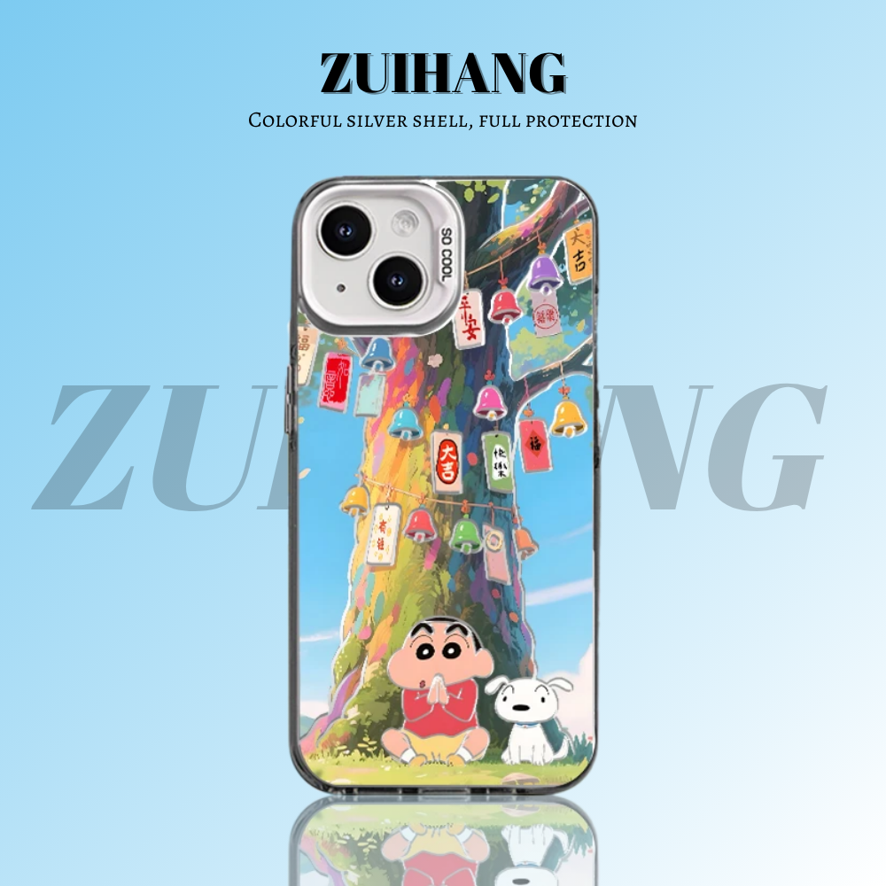 蠟筆小新彩銀線條漸變防摔手機殼