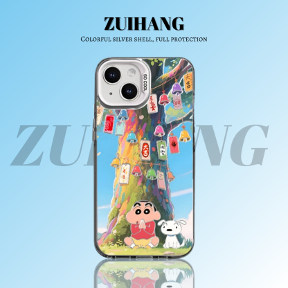 蠟筆小新彩銀線條漸變防摔手機殼