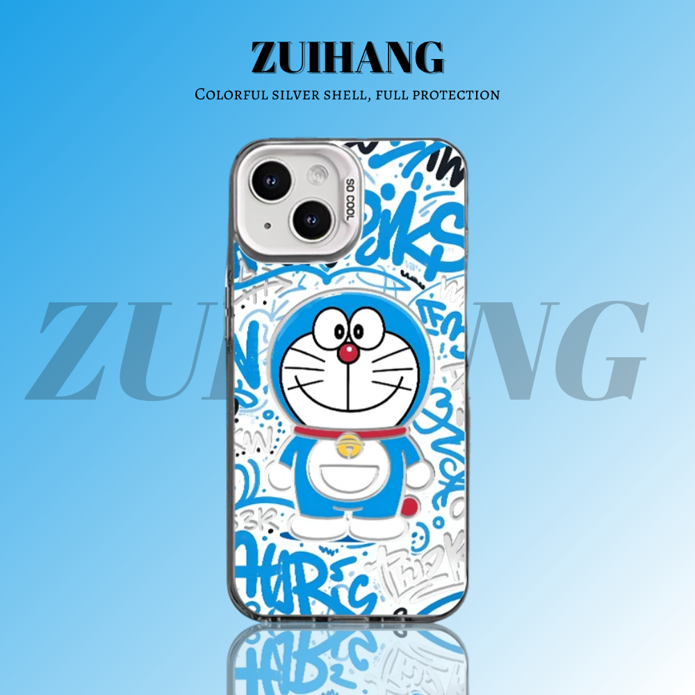 可愛卡通彩銀線條漸變防摔手機殼