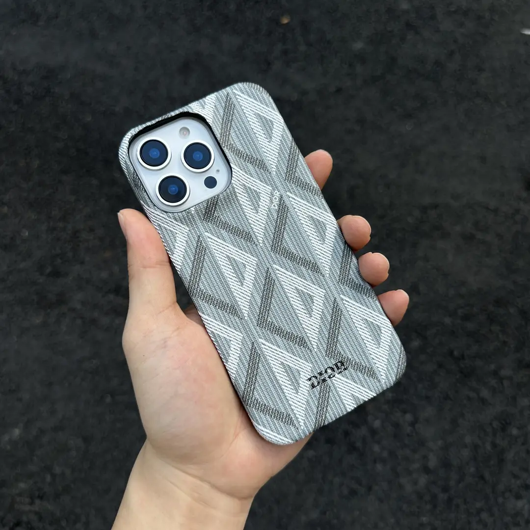 迪奧格菱紋皮質半包手機殼