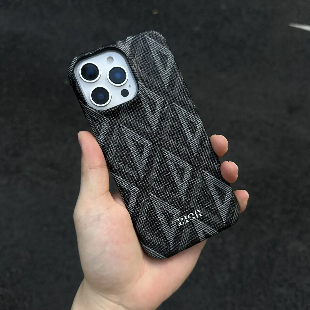 迪奧格菱紋皮質半包手機殼