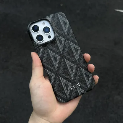 迪奧格菱紋皮質半包手機殼