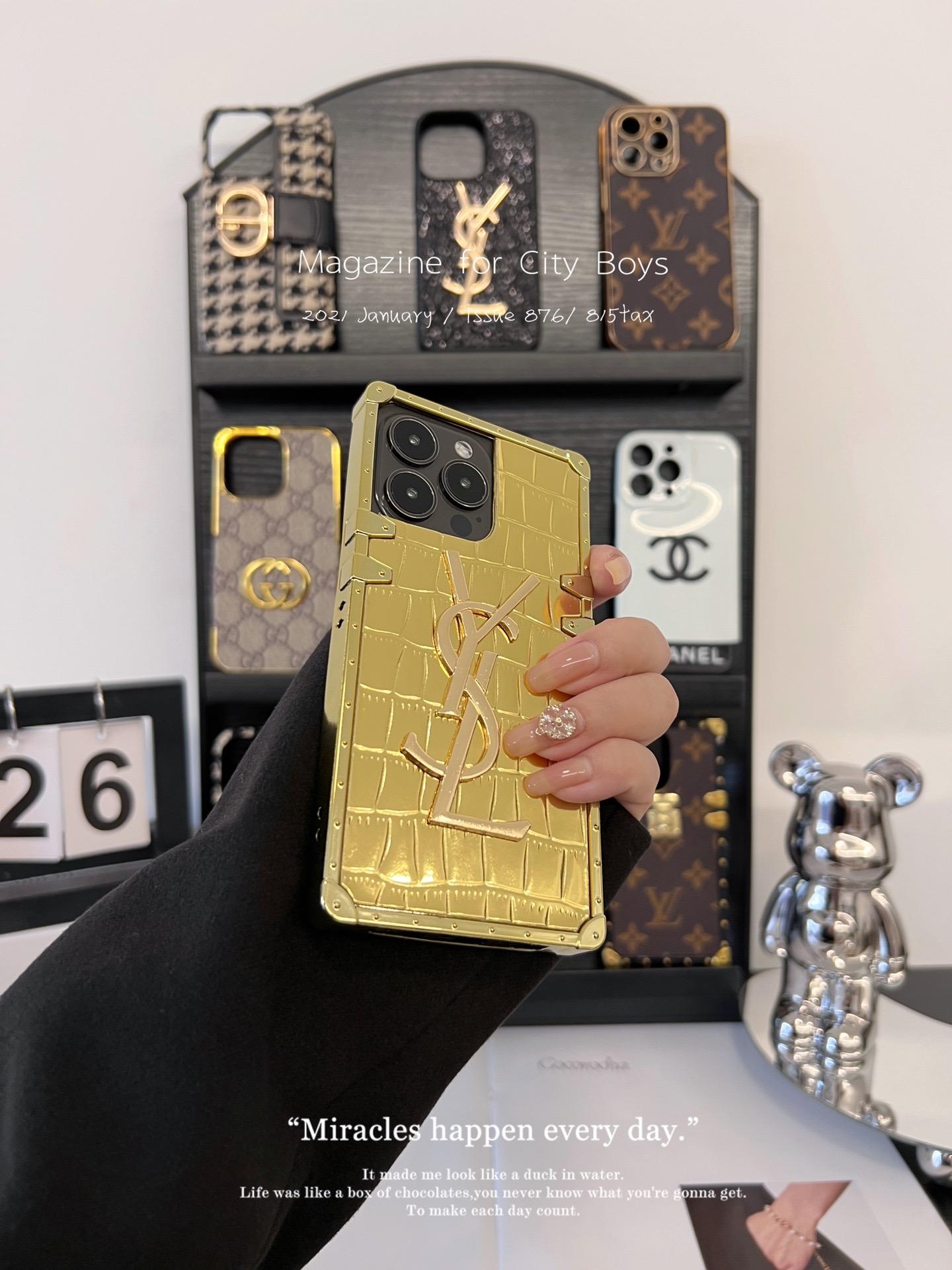 聖羅蘭鱷魚紋金屬全包手機殼