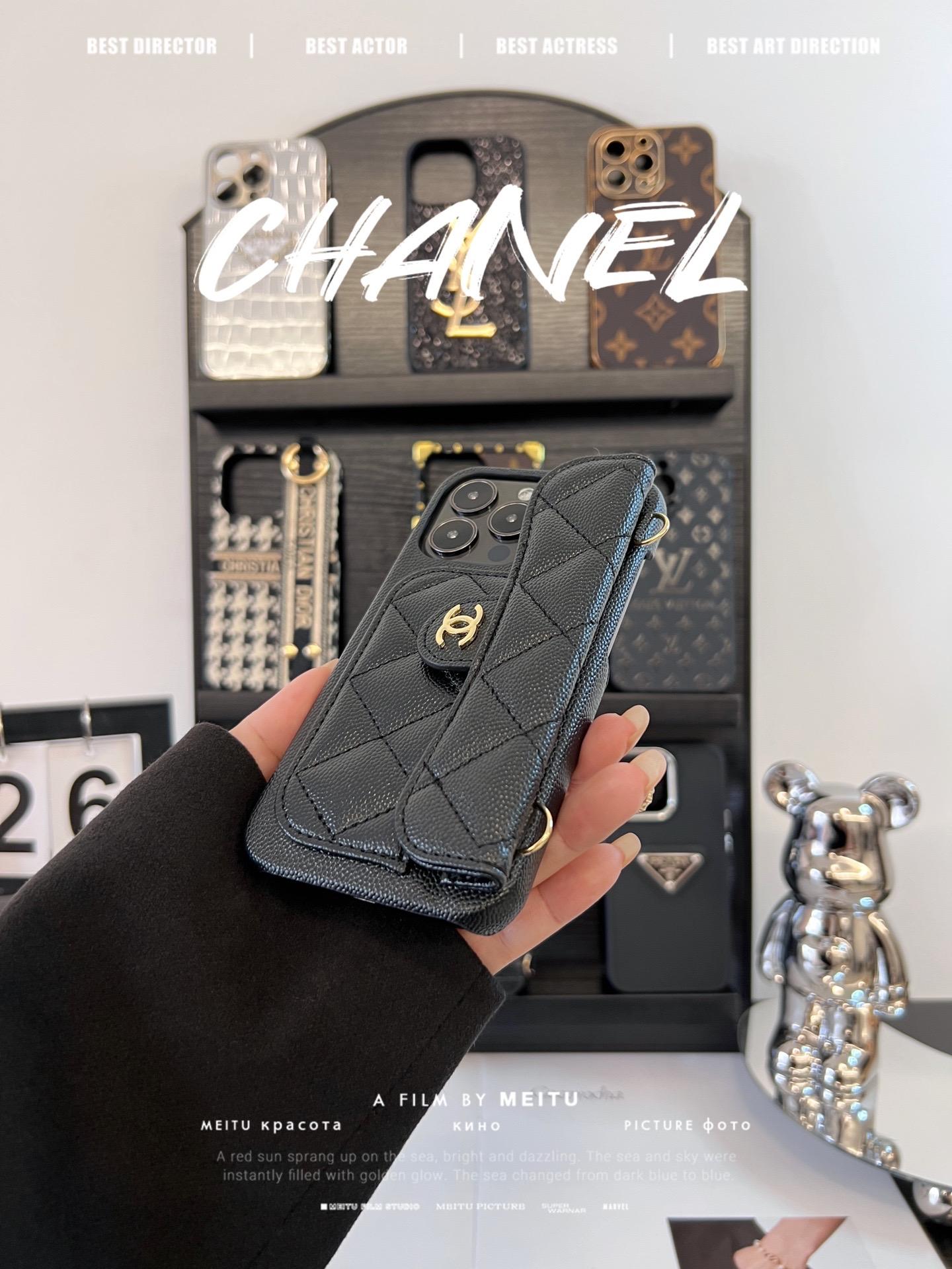 香奈兒荔枝紋卡包鏈條手機殼