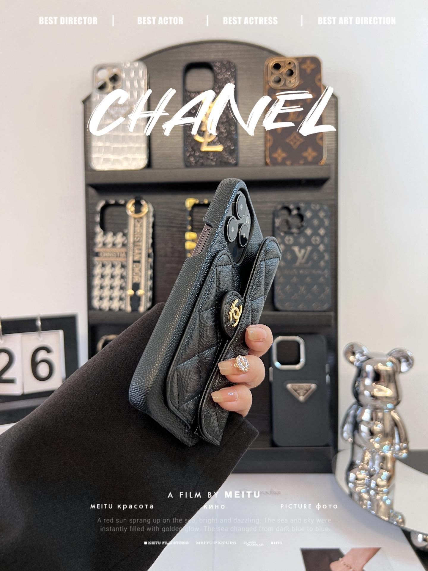 香奈兒荔枝紋卡包鏈條手機殼