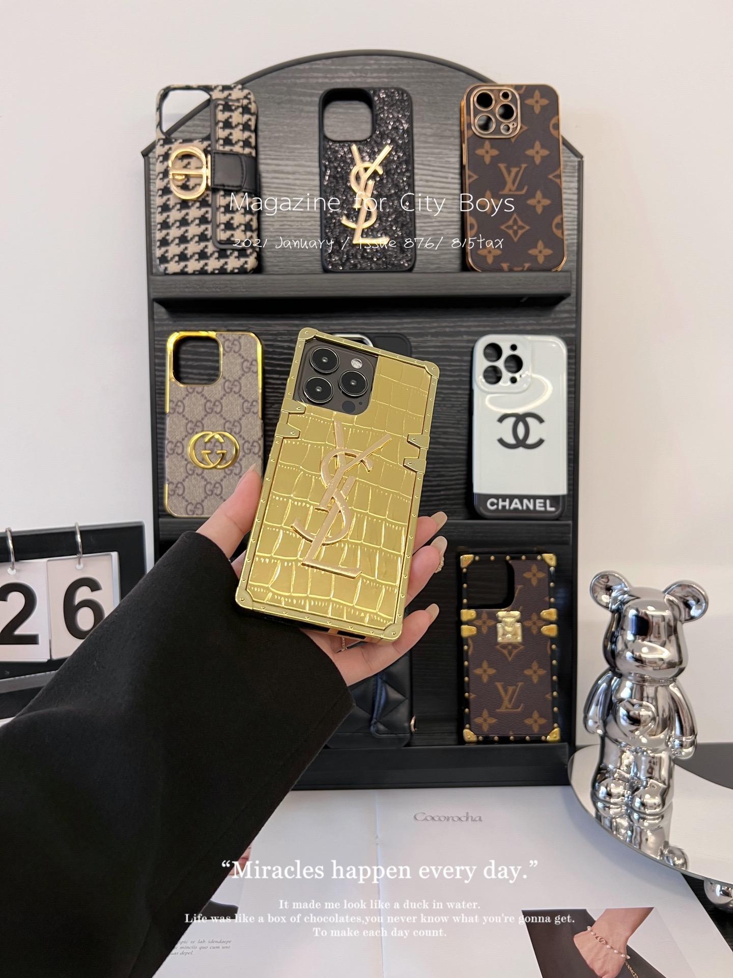 聖羅蘭鱷魚紋金屬全包手機殼