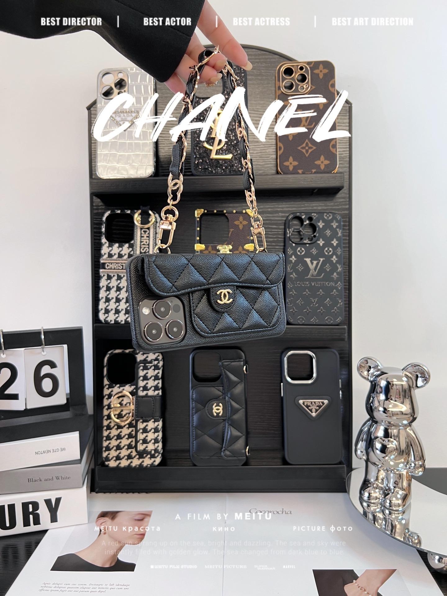 香奈兒荔枝紋卡包鏈條手機殼