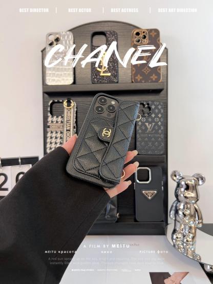 香奈兒荔枝紋卡包鏈條手機殼