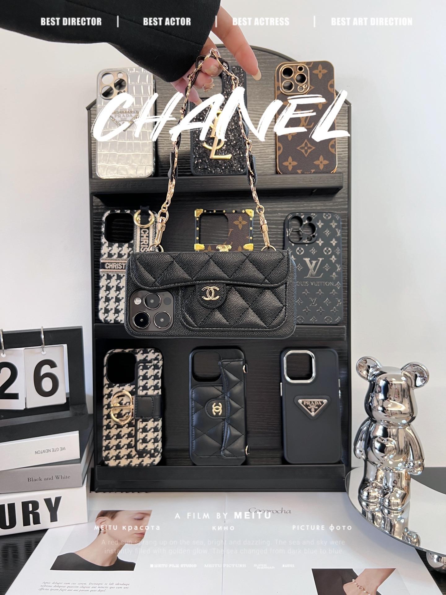 香奈兒荔枝紋卡包鏈條手機殼