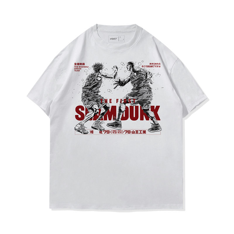 灌籃高手流川楓櫻木花道世紀擊掌水洗做舊 2026親子情侶男女同款 印花水洗短袖