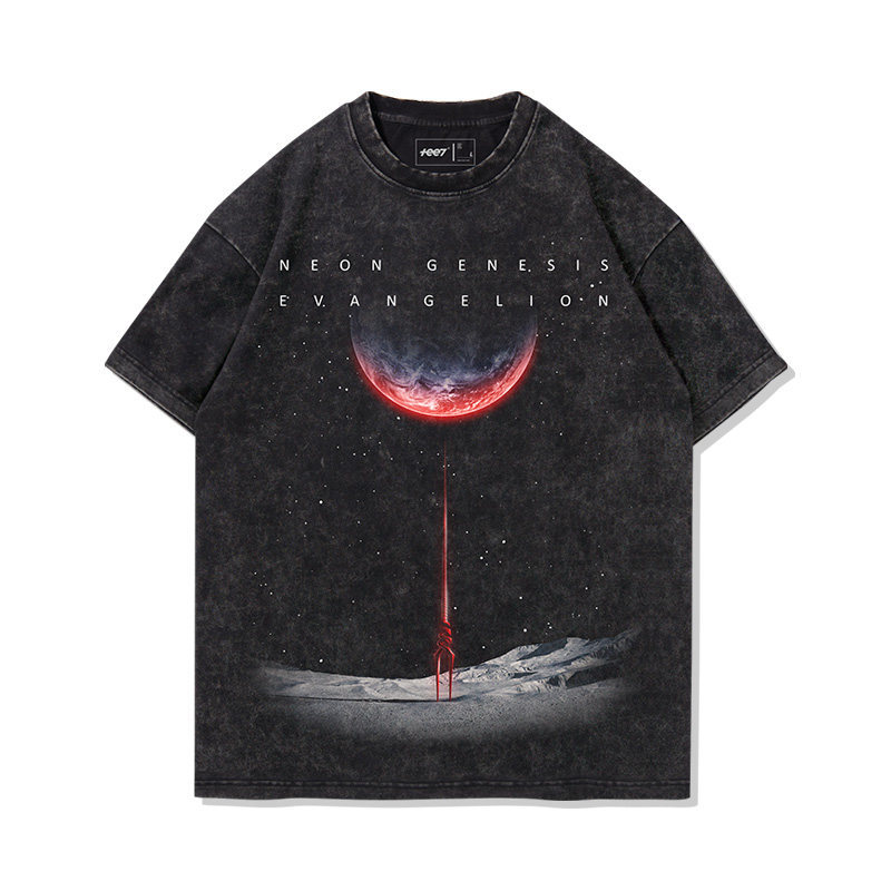 EVA朗基努斯之槍水洗做舊 2026親子情侶男女同款 印花水洗短袖