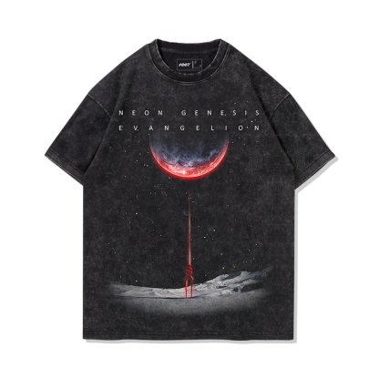 EVA朗基努斯之槍水洗做舊 2026親子情侶男女同款 印花水洗短袖