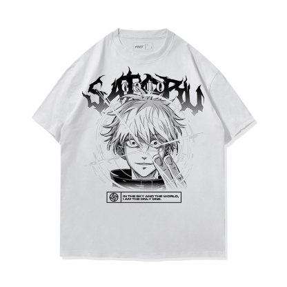 咒術迴戰五条悟水洗做舊 2026親子情侶男女同款 印花水洗短袖