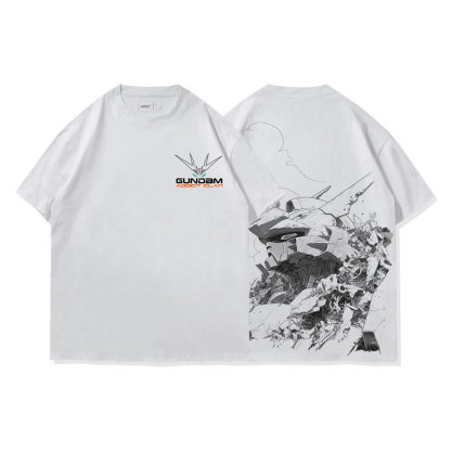 高達戰爭與和平水洗做舊 2026親子情侶男女同款 印花水洗短袖