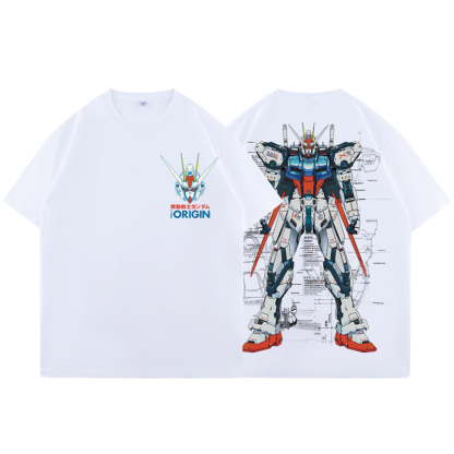高達機械解剖圖水洗做舊 2026親子情侶男女同款 印花水洗短袖