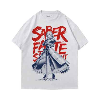 Fate吾王呆毛Saber水洗做舊 2026親子情侶男女同款 印花水洗短袖