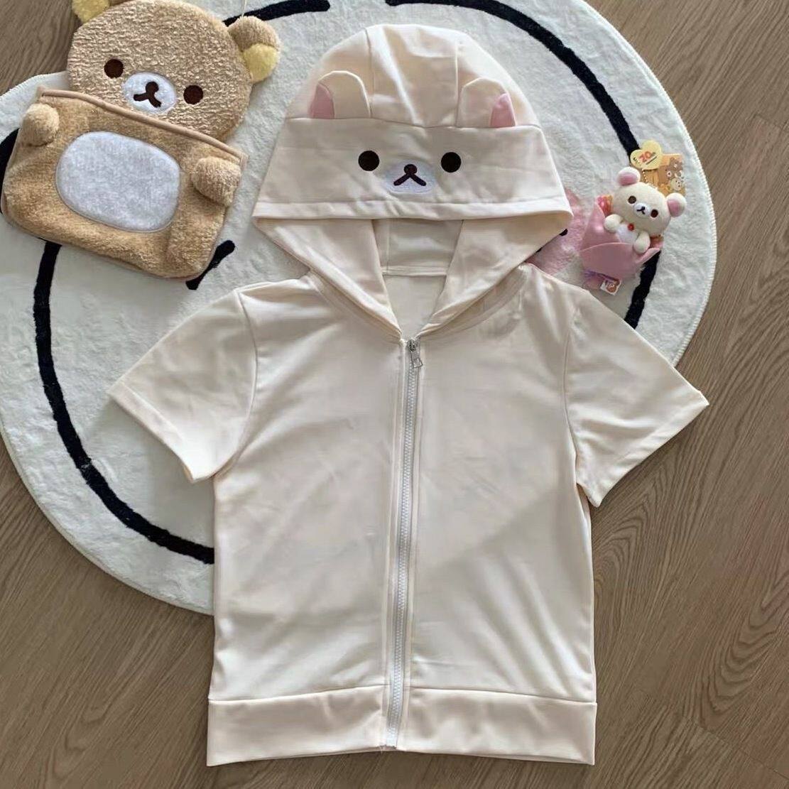 拉拉熊哥熊妹窄款修身顯瘦可愛開衫連帽衛衣外套