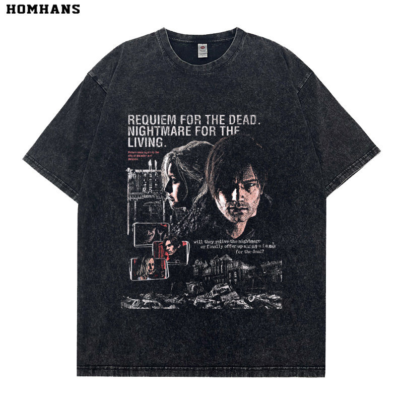 生化危機9安魂曲做舊水洗復古 2026親子情侶男女同款 印花短袖T恤