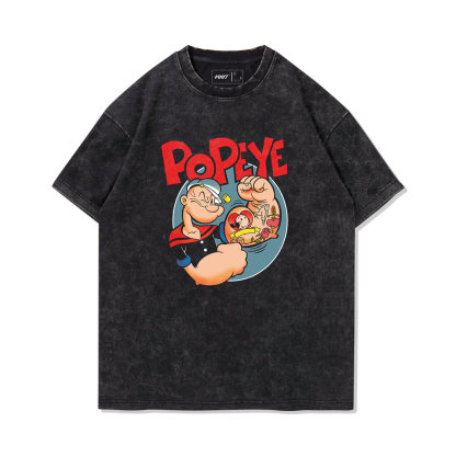 大力水手 Popeye水洗做舊  印花水洗短袖