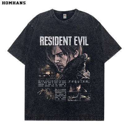 生化危機9安魂曲做舊水洗復古 2026親子情侶男女同款 印花短袖T恤