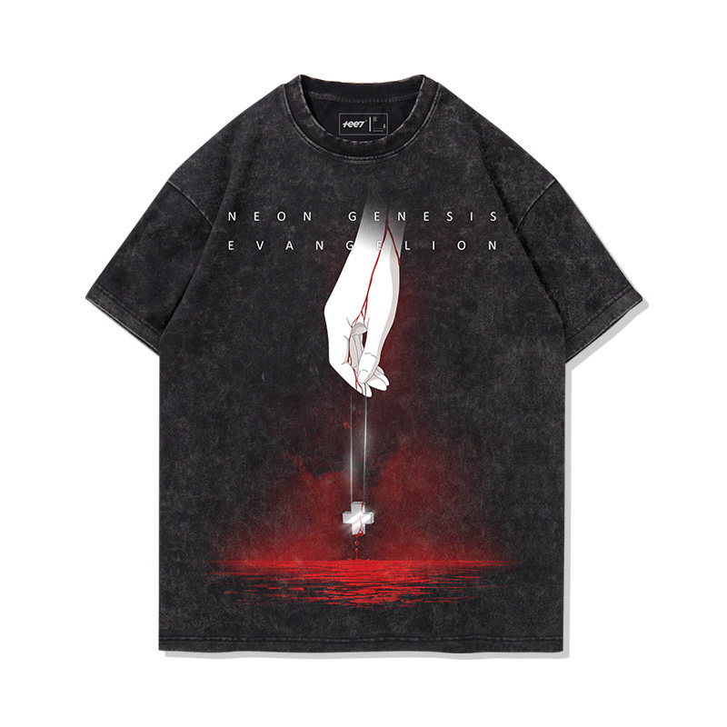 EVA朗基努斯之槍水洗做舊 2026親子情侶男女同款 印花水洗短袖