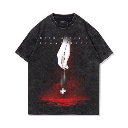 EVA朗基努斯之槍水洗做舊 2026親子情侶男女同款 印花水洗短袖