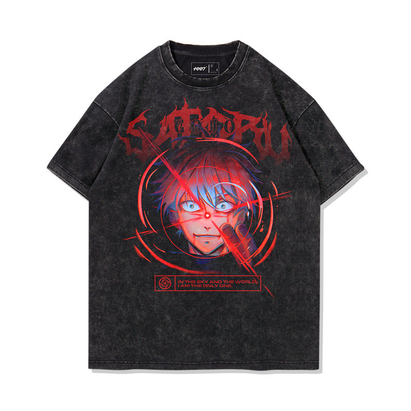 咒術迴戰五条悟水洗做舊 2026親子情侶男女同款 印花水洗短袖