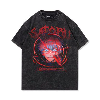 咒術迴戰五条悟水洗做舊 2026親子情侶男女同款 印花水洗短袖