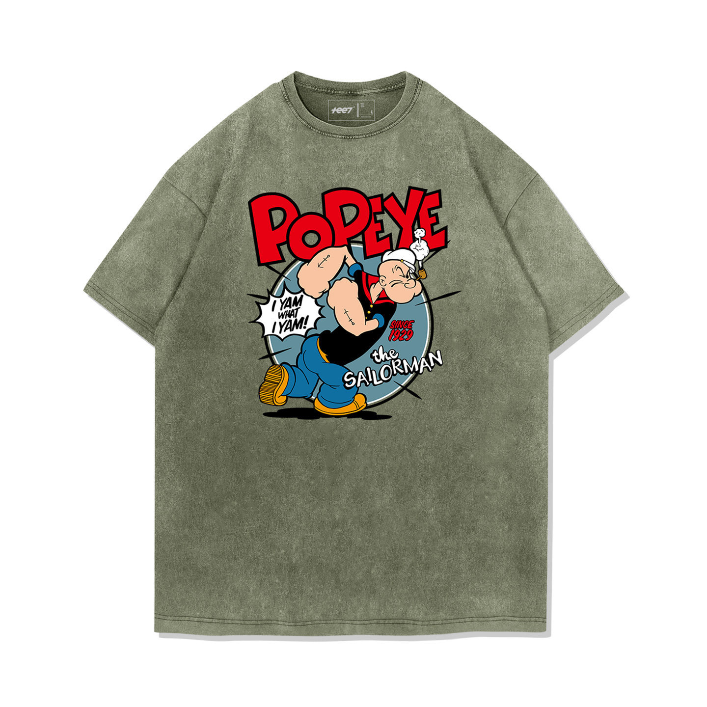大力水手 Popeye水洗做舊  印花水洗短袖