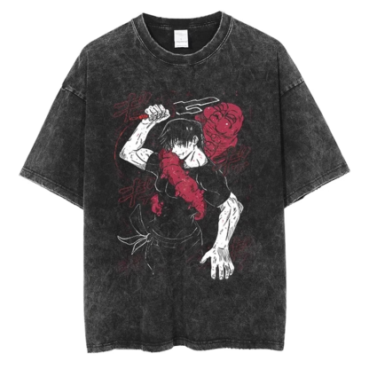 咒術迴戰水洗做舊 2026親子情侶男女同款 印花水洗短袖