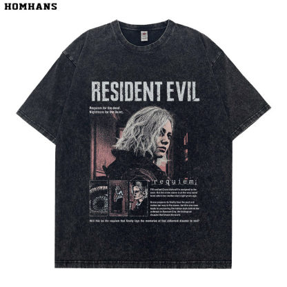 生化危機9安魂曲做舊水洗復古 2026親子情侶男女同款 印花短袖T恤