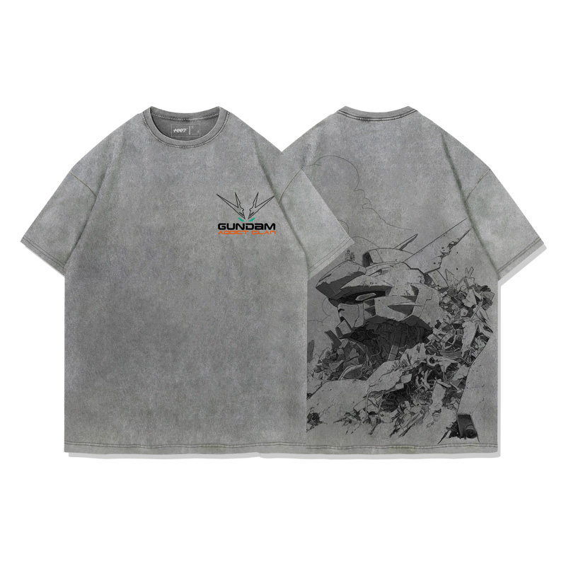 高達戰爭與和平水洗做舊 2026親子情侶男女同款 印花水洗短袖