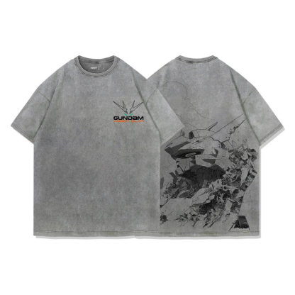 高達戰爭與和平水洗做舊 2026親子情侶男女同款 印花水洗短袖