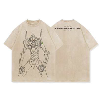 EVA初號機 水洗做舊 2026親子情侶男女同款 印花水洗短袖