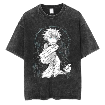 咒術迴戰水洗做舊 2026親子情侶男女同款 印花水洗短袖