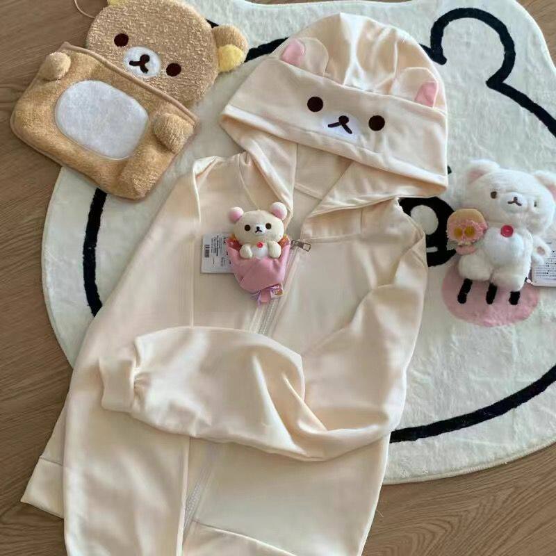 拉拉熊哥熊妹窄款修身顯瘦可愛開衫連帽衛衣外套