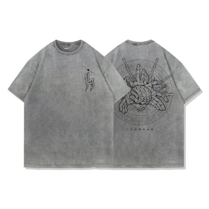 咒術迴戰結印手勢領域展開水洗做舊 2026親子情侶男女同款 印花短袖T恤