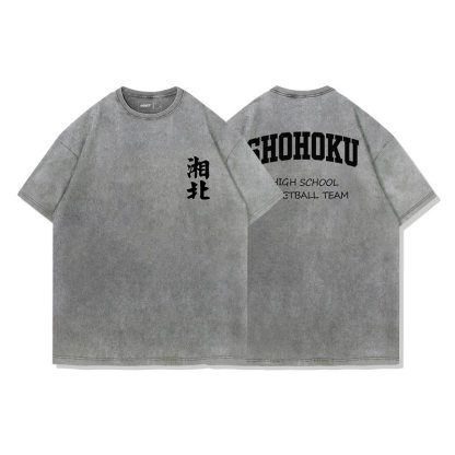 灌籃高手湘北全國大賽出征水洗做舊 2026親子情侶男女同款 印花水洗短袖