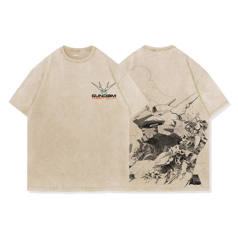 高達戰爭與和平水洗做舊 2026親子情侶男女同款 印花水洗短袖