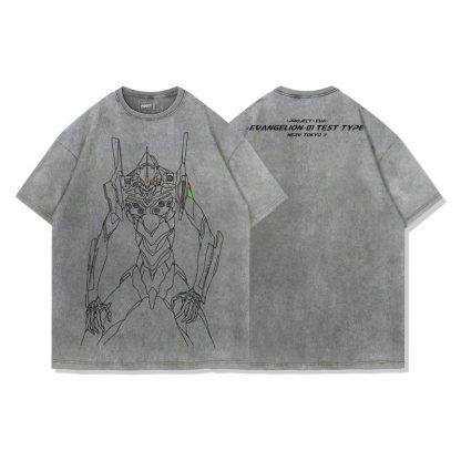 EVA初號機 水洗做舊 2026親子情侶男女同款 印花水洗短袖