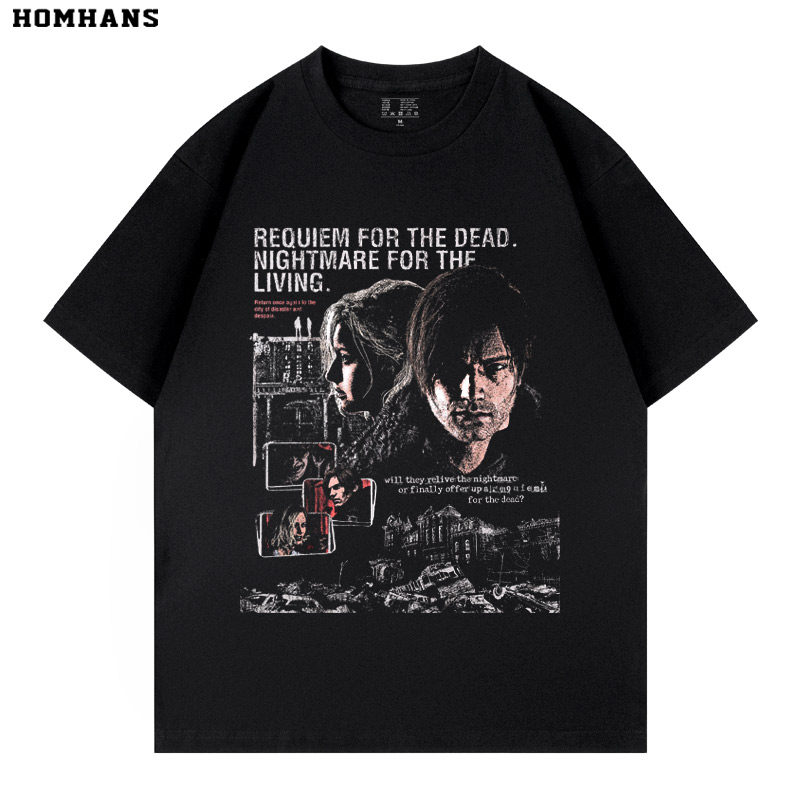 生化危機9安魂曲做舊水洗復古 2026親子情侶男女同款 印花短袖T恤