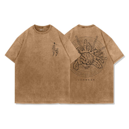 咒術迴戰結印手勢領域展開水洗做舊 2026親子情侶男女同款 印花短袖T恤