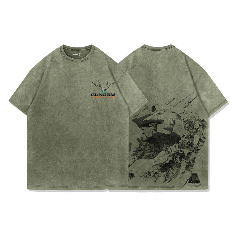 高達戰爭與和平水洗做舊 2026親子情侶男女同款 印花水洗短袖