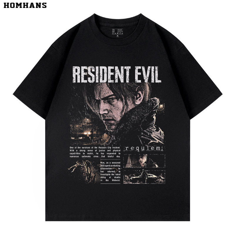 生化危機9安魂曲做舊水洗復古 2026親子情侶男女同款 印花短袖T恤